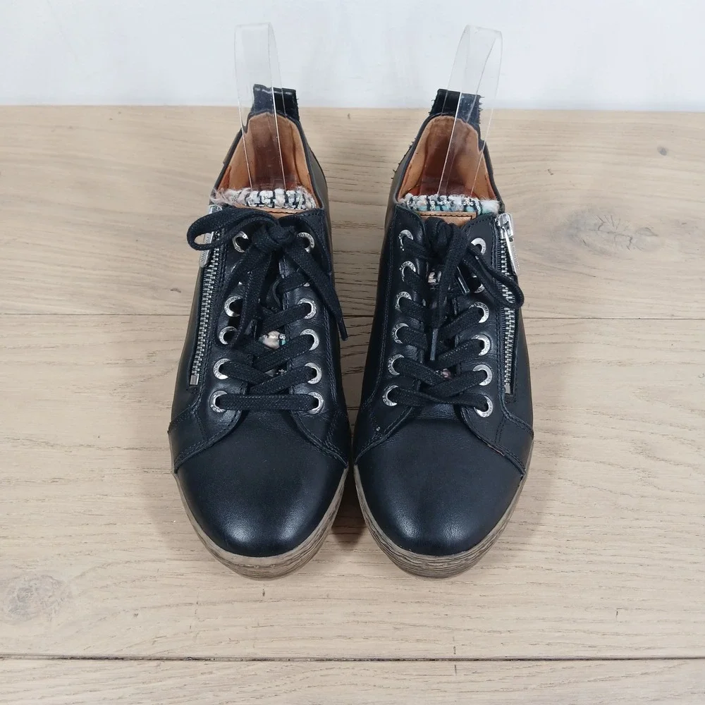 Pikolinos Sneakers Women 7 Black Leather Lace Up Zip Streetwear Casual Comfort